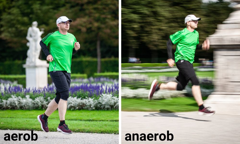 Laufender Mann und sprintender Mann illustrieren den Unterschied zwischen aerobem und anaerobem Training