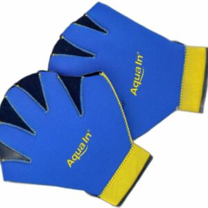 Aqua-Handschuhe aus Neopren in der Farbe blau mit gelben Aufdruck Aqua In.